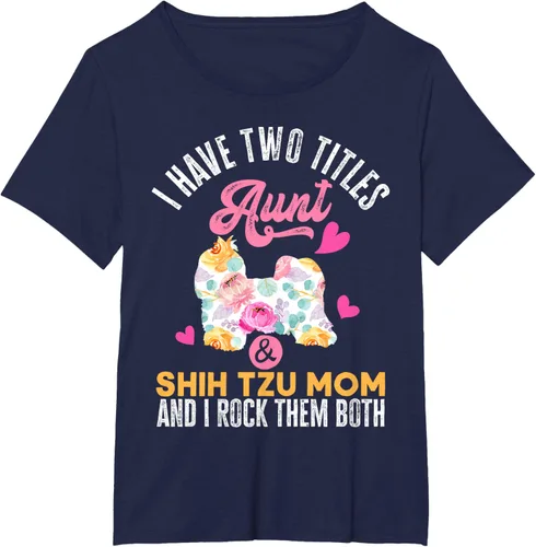 Vista 14 de I Have Two Titles Aunt and Shih Tzu Mom Camiseta divertida para perro, Negro