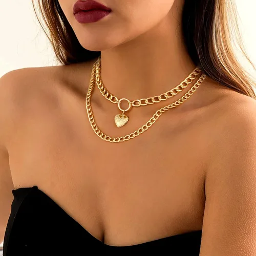 Vista 2 de MJartoria Gold Layered Necklaces for Women Trendy Retro Heart Locket Pendant Cuban Chain Necklace Chunky Chain Choker Necklaces for Girls Jewelry