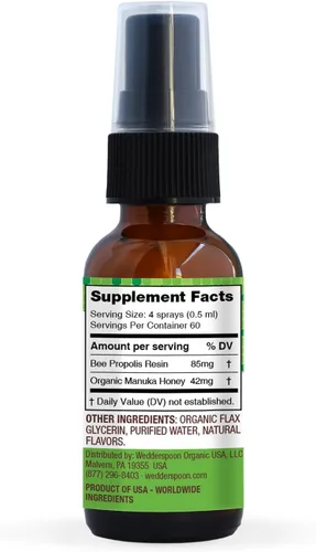 Vista 2 de Wedderspoon Spray de garganta con propóleo y miel de manuka, manzanilla y menta, 1 onza líquida (paquete de 1), alivio del dolor de garganta, apoyo