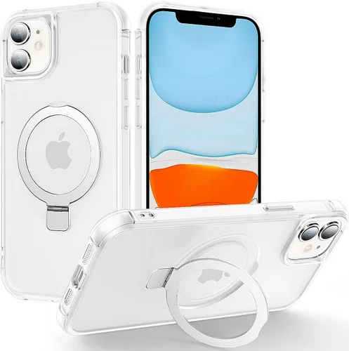 Vista 91 de CHAOFEnG Funda magnética compatible con iPhone 11 con soporte, prueba de caídas de grado militar, compatible con imán, anillo translúcido, parte