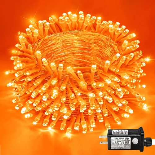 Vista 46 de Guirnalda de 120 luces LED rojas impermeables para exteriores, luces de Navidad rojas de 40 pies, 8 modos, cable transparente, guirnalda de luces