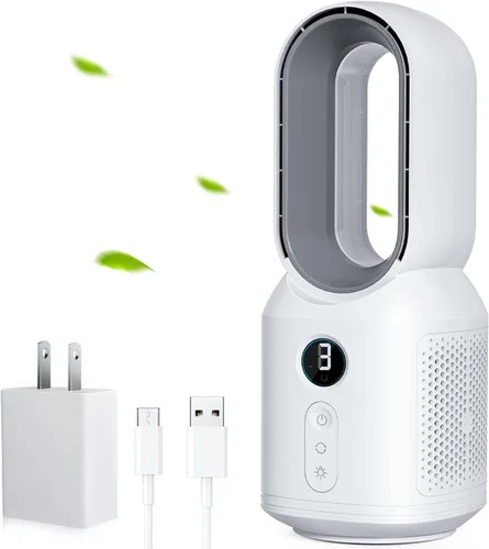 Vista 10 de let'me Ventilador de escritorio de 13 pulgadas, pequeño ventilador de mesa sin aspas, ventilador oscilante de 106° con control táctil de 3