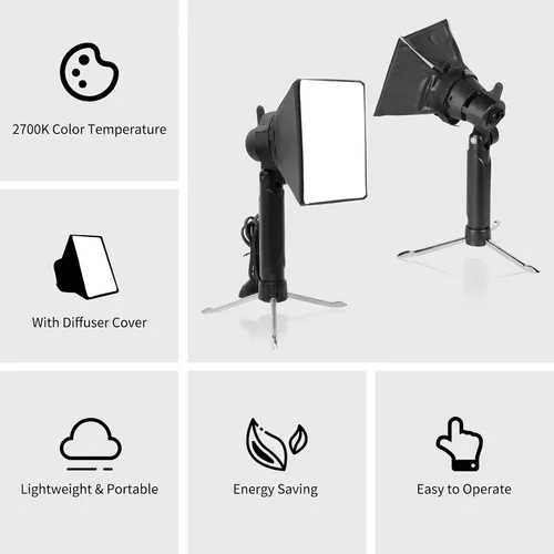 Vista 4 de Meking Mini kit de iluminación para fotografía Softbox, lámpara LED de mesa de 2700 K, sistema de iluminación cálida continua para pequeños
