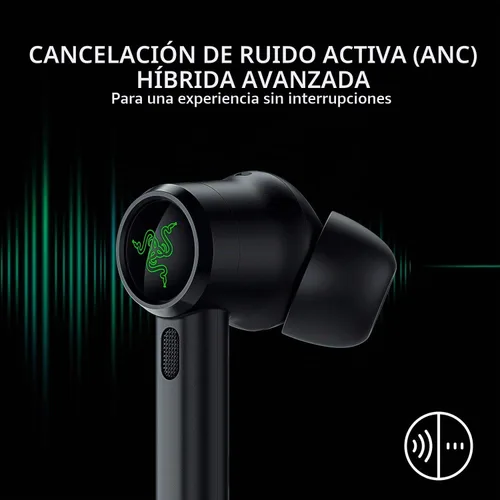 Vista 3 de Razer Hammerhead True Wireless Pro - Audífonos Bluetooth para juegos: THX Certificados - Cancelación activa híbrida avanzada de ruido - 60 ms