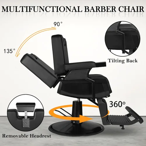 Vista 2 de Silla de peluquería reclinable para peluquería, silla de peluquería profesional para estilista, silla giratoria de 360 grados con reposacabezas