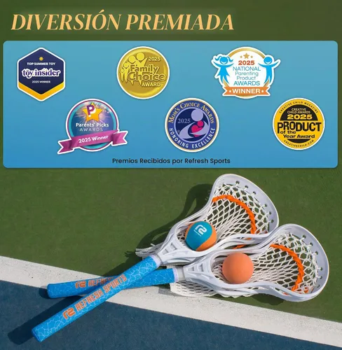 Vista 7 de Mini Toss Lacrosse Set – The Ultimate Game for the Pool or Beach & Backyard - Comes with Water Skipping Ball, Rubber Ball & 2 Sticks with Premium