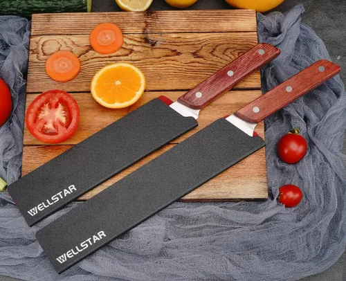 Vista 6 de WELLSTAR Juego de protectores de bordes de cuchillo, 2 fundas universales de cuchilla, fundas protectoras de ABS sin BPA, forro de fieltro