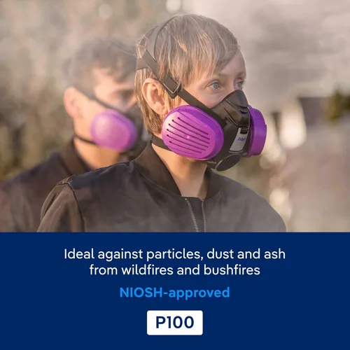 Vista 8 de Dräger X-plore 3500 half-face respirator mask with P100 particle filters against smoke particles from wildfire