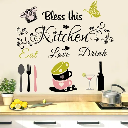 Vista 8 de Calcomanías de Pared Bless This Kitchen - Pegatinas de Vinilo DIY Arte Despegar y Pegar Calcomanías de Pared para Hogar Oficina Escuela Café