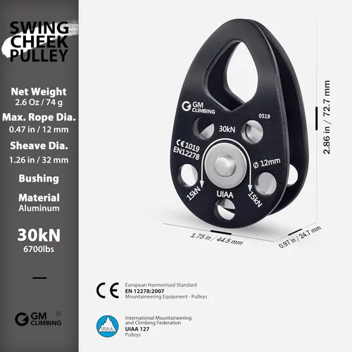 Vista 3 de GM CLIMBING Kit de polea de tendido de enganche para sistema de escalada de cuerda doblada, unidad básica de transporte general, buje de polea