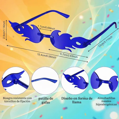 Vista 2 de EBOOT 4/8 Pairs Flame Glasses Rimless Sunglasses Azul