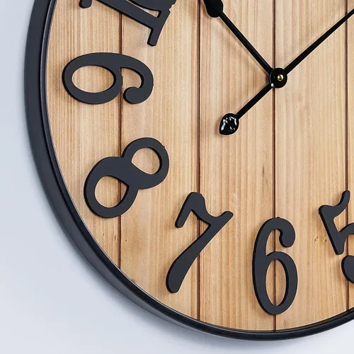 Vista 6 de Reloj de pared grande de 16 pulgadas, reloj de pared silencioso de metal estilo madera, funciona con pilas para decoración de sala de estar, reloj