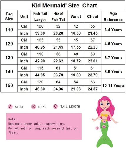 Vista 7 de Traje de baño de sirena para niñas con cola de sirena con guirnalda (sin monoaleta)