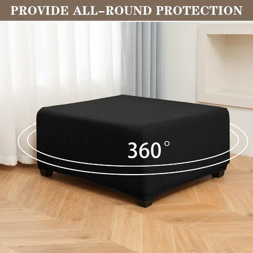 Vista 3 de Fundas otomanas elásticas de jacquard suave, fundas otomanas rectangulares de almacenamiento para reposapiés, protector de muebles de sala de estar