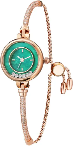 Vista 18 de TIME100 Reloj de pulsera para mujer, de cuarzo, con esfera verde, bisel con cristales en el movimiento, correa de pulsera con diamantes, resistente