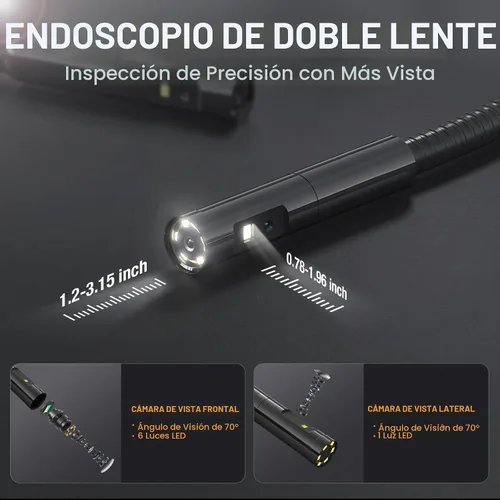 Vista 2 de Teslong Cámara de Inspección, Cámara de Boroscopio de Doble Lente con Luz, NTS300 Endoscopio Industrial IPS de 5", 1080P Impermeable Flexible