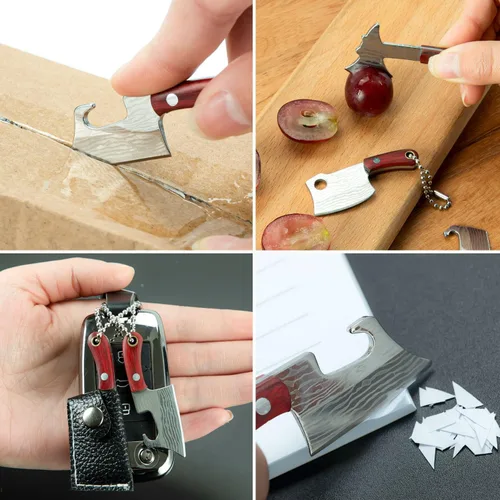 Vista 7 de 5 piezas de mini cuchillo llavero, cuchillos de bolsillo pequeños de chef, lindo colgante de bolsillo pequeño con funda, abridor de paquete