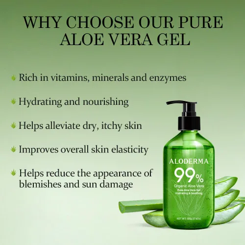 Vista 2 de Aloderma Gel de aloe vera, bomba grande de valor de 17.6 onzas, fabricada dentro de las 12 horas de cosecha con 99% de aloe vera orgánico, ligero