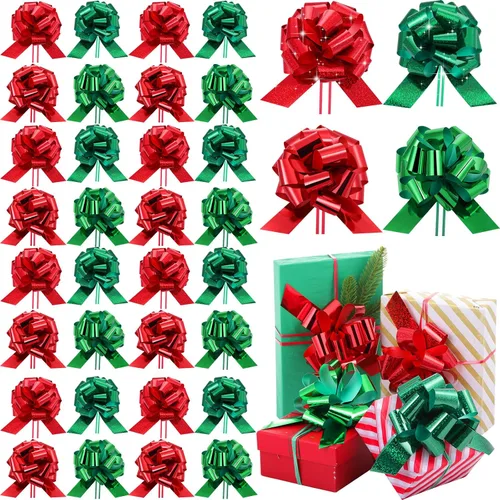 Vista 8 de Poen 30 Lazos de Tirar de Navidad para Envolver Regalos de 5 Pulgadas Lazos de Tirar Grandes de Cinta para Bolsa de Regalo de Vacaciones Caja Cesta