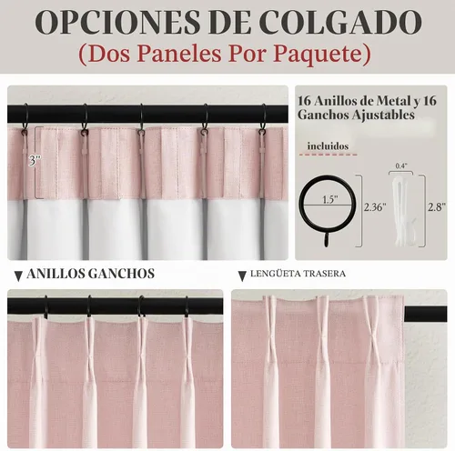 Vista 4 de Cortinas y Drapeados Modernos con Pliegues Pellizco Rosa Bebé de 84 Pulgadas de Largo, Juego de 2 Paneles para Sala de Estar, Cortina de Ventana