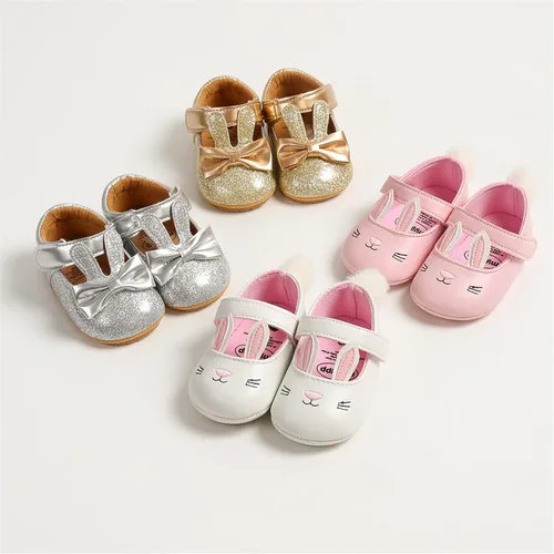 Vista 2 de myppgg Zapatos planos Mary Jane para bebé niña, con lazo brillante, vestido de princesa, zapatos de cuna antideslizantes para niños pequeños que