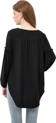 Vista 3 de Sanifer Blusa casual de manga larga tipo globo para mujer, cuello redondo, ajuste holgado