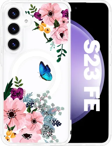 Vista 77 de Funda magnética para Samsung Galaxy S22 Ultra Flower, compatible con MagSafe, patrón floral transparente a prueba de golpes, parte trasera