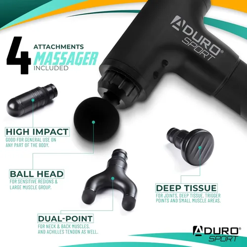 Vista 3 de Pistola de masaje de percusión Aduro Pistola de masaje muscular de tejido profundo, Elite Recovery™ Pistola masajeadora eléctrica de mano perfecta