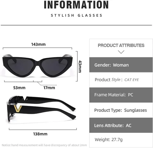 Vista 6 de Teumire Fashion Cat Eye Sunglasses for Women 90s Retro Trendy Y2K Aesthetic Vintage Small Black Shades 2 Pack