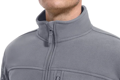 Vista 3 de CRYSULLY Chaqueta de forro polar táctica con cremallera completa para hombre, abrigo de invierno con múltiples bolsillos
