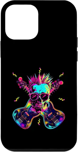 Vista 12 de iPhone 15 Streetwear Synthwave 80s 90s skull rock music bass guitar Case