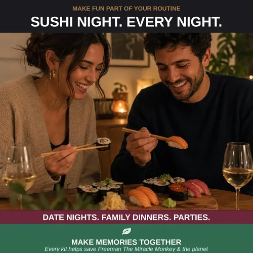 Vista 11 de Kit de fabricación de sushi de mono albino con bazuca, tapete de bambú y curso de sushi gratis Cuchillo Pro Sashimi, molde Nigiri y 5 pares