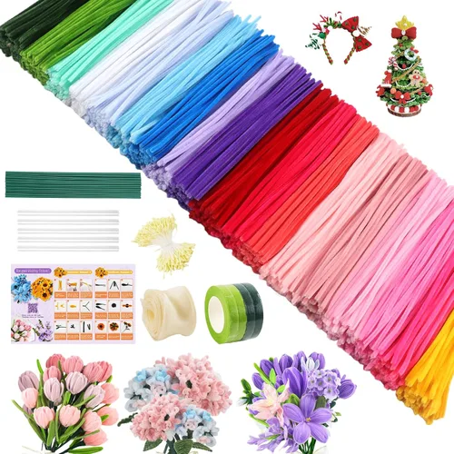 Vista 12 de 400 Pcs Pipe Cleaners Craft for Flowers, 5 Colored Pipe Cleaner Flower Kit Rosa Purpl