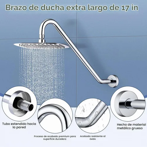 Vista 5 de Brazo de extensión de cabezal de ducha con brida Uvish de 17 pulgadas, tubo elevador de cabezal de ducha en forma de S, brazo extensor de ducha