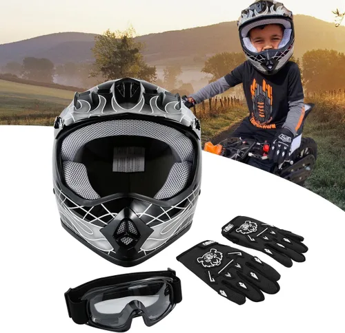 Vista 7 de SLMOTO Casco de motocross para niños y jóvenes, casco de motocicleta todoterreno para motocross, ATV aprobado por DOT, casco de calavera negra