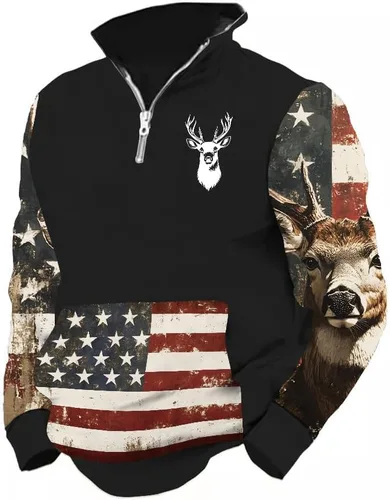 Vista 25 de LOAIHA Native American - Sudadera con capucha para hombre, manga larga, cremallera de 1/4, chaqueta vaquera