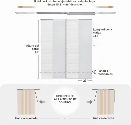 Vista 4 de GoDear Design paneles ajustables de cortina deslizante para divisores de habitación colgantes, cortina vertical para ventanas y puertas, riel Eclipse