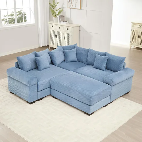Vista 29 de ODUSE-DAILY Sofá modular de gran tamaño de 117.3 pulgadas, sofás modulares grandes de pana para sala de estar, sofás de 3 plazas, moderno juego
