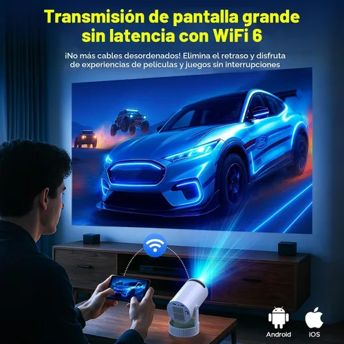 Vista 5 de Mini proyector de batería con WiFi 6 y Bluetooth 5.2, Keystone automático