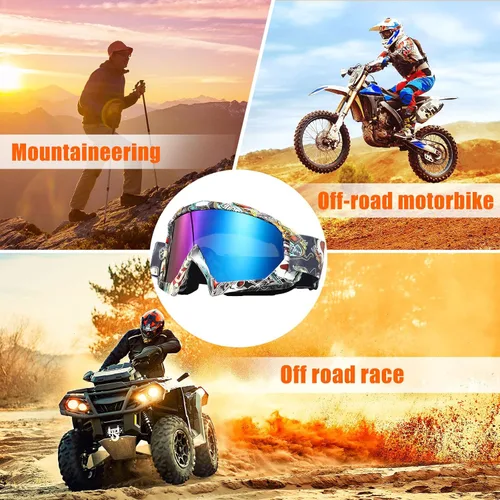 Vista 7 de 2 piezas de gafas para ATV para adultos, gafas antiniebla para moto de tierra, gafas de motocross para motocicleta y esquí para hombres y mujeres