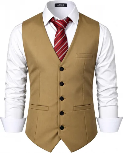 Vista 8 de Chalecos formales de negocios para hombre, 5 botones, ajuste regular, chaleco para traje o esmoquin Negro