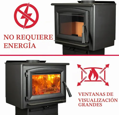 Vista 3 de Estufa de leña con pedestal ventilado independiente de Ashley Hearth, para interiores, con cajón de cenizas, acero, para 2,000 pies cuadrados
