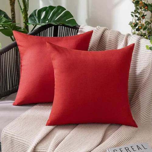 Vista 23 de MIULEE - Paquete de 2 fundas de almohada decorativas para exteriores, impermeables, sólidas, de imitación de lino, para jardín, casa de campo, Azul