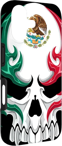 Vista 3 de Funda para iPhone 17 con diseño de bandera de México, diseño tribal de calavera mexicana