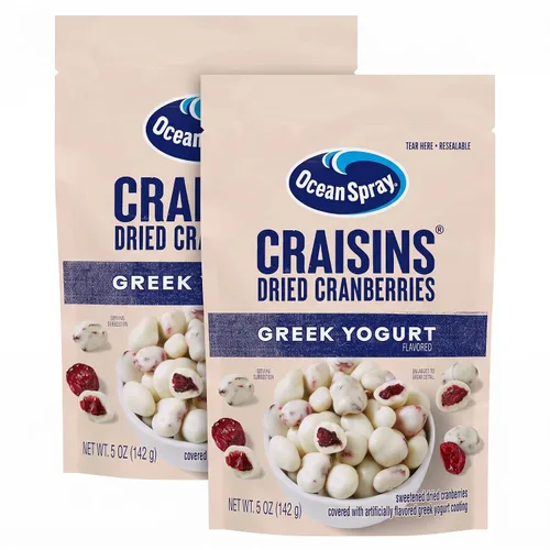 Vista 15 de Ocean Spray® Yogur griego cubierto Craisins®, sabor a yogur griego, arándanos cubiertos, frutas secas, bolsa de 5 onzas