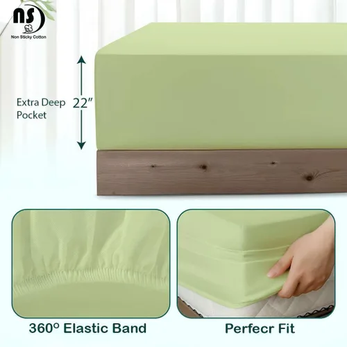 Vista 4 de NON Sticky cotton Juego Premium de Sábanas Bajeras de Algodón Egipcio de 4 Piezas Tamaño Queen, Sábanas de Cama de Calidad Hotelera Suaves y Salvia