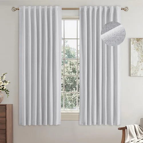 Vista 17 de EMEMA - Cortinas opacas de lino color beige, 72 pulgadas de largo, 2 paneles para dormitorio o sala de estar, con aislamiento térmico, 100%