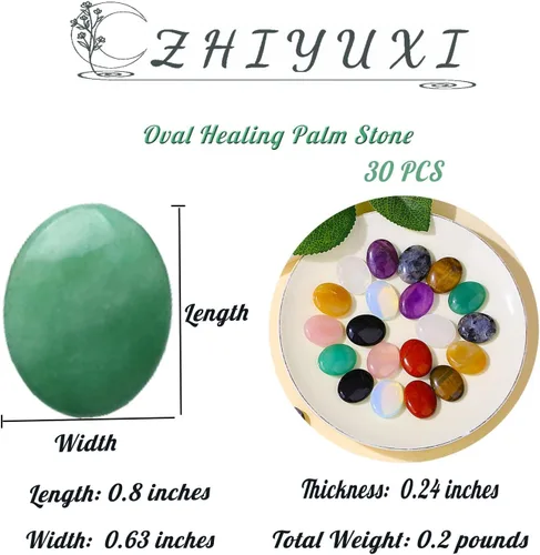 Vista 6 de ZHIYUXI 30 piezas de cristales a granel al por mayor Cristales Set Cristales y piedras preciosas Bolsillo pulgar Oval Palm Stone Reiki Energy