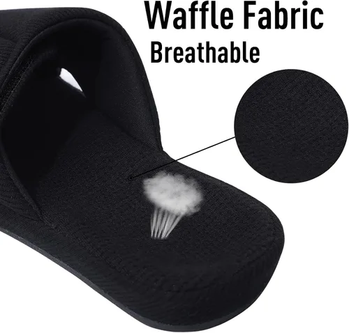 Vista 3 de shevalues Pantuflas de verano para mujer, con soporte de arco, transpirables, de algodón gofre, para interiores, con puntera abierta, zapatos