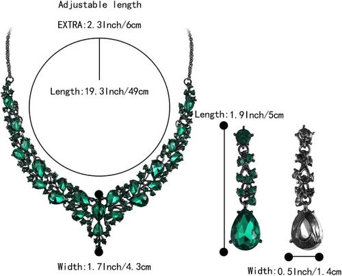 Vista 6 de BriLove - Juego de collar y aretes colgantes, para mujer, collar para impresionar, grupo de lágrima de cristal austriaco, nupcial, para boda.